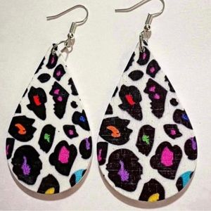 Multicolored Leopard Print Wood Teardrop Earrings